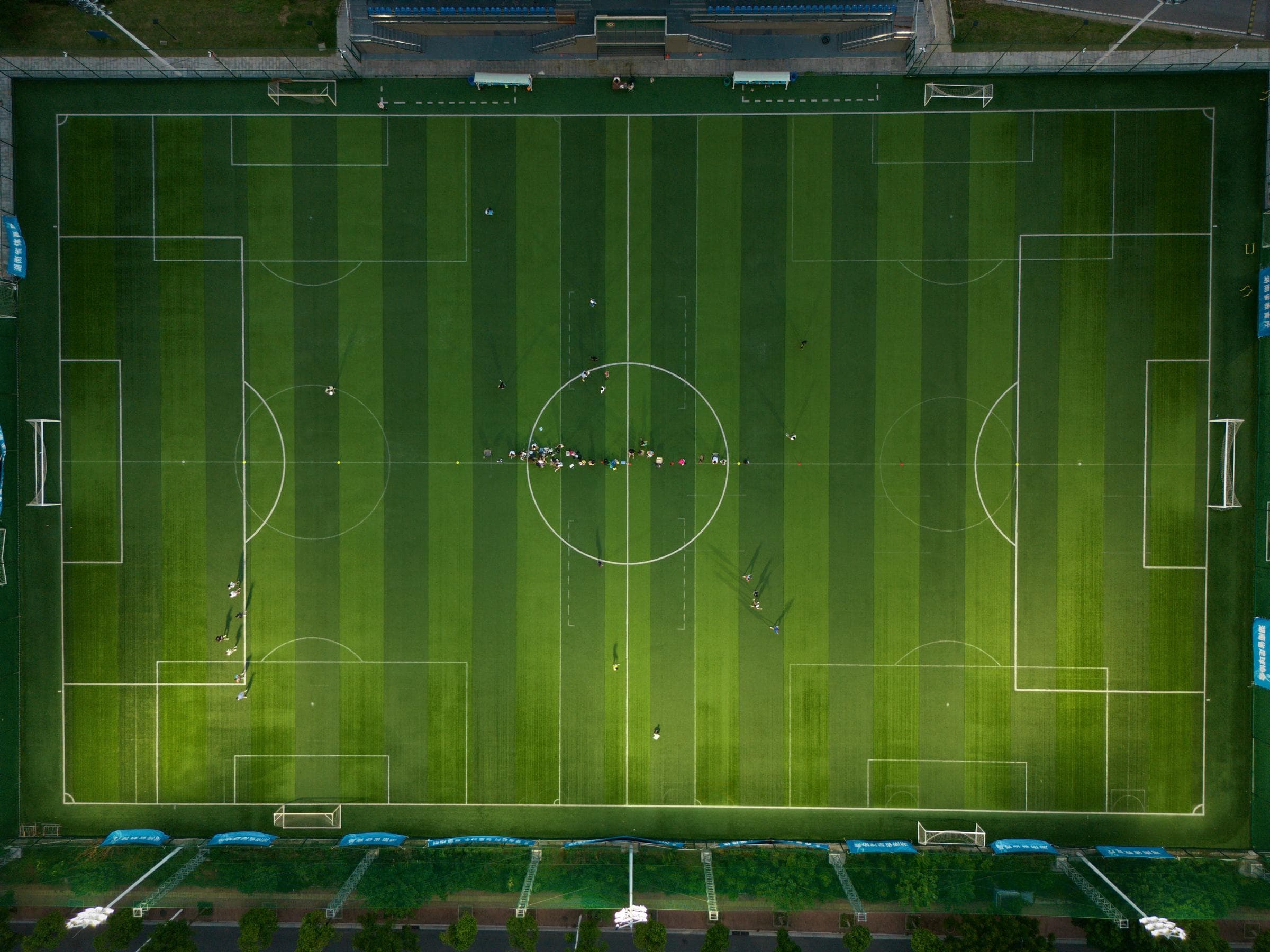 Aerial view of the floodlit artificial pitch